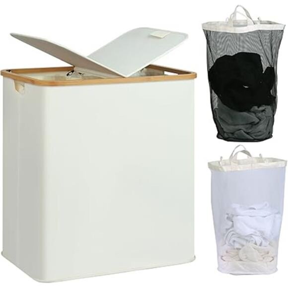 Laundry Hamper with Lid, Double Laundry Hamper with 2 Removable Bags, 2 Section - Picture 7 of 7
